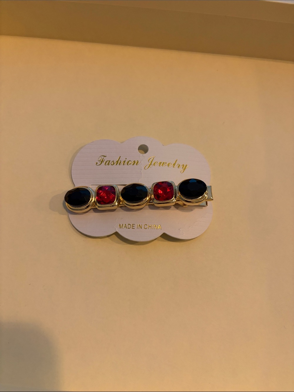 Fashion Jewelry Gold-Tone Brooch with Red and Black Gems